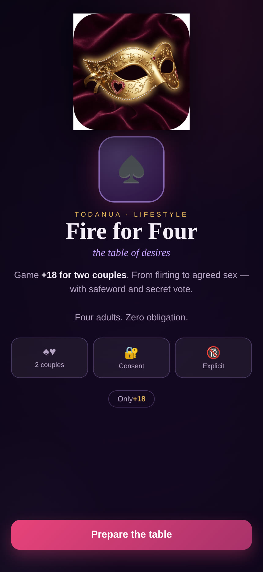 Fire for Four opening screen on a phone