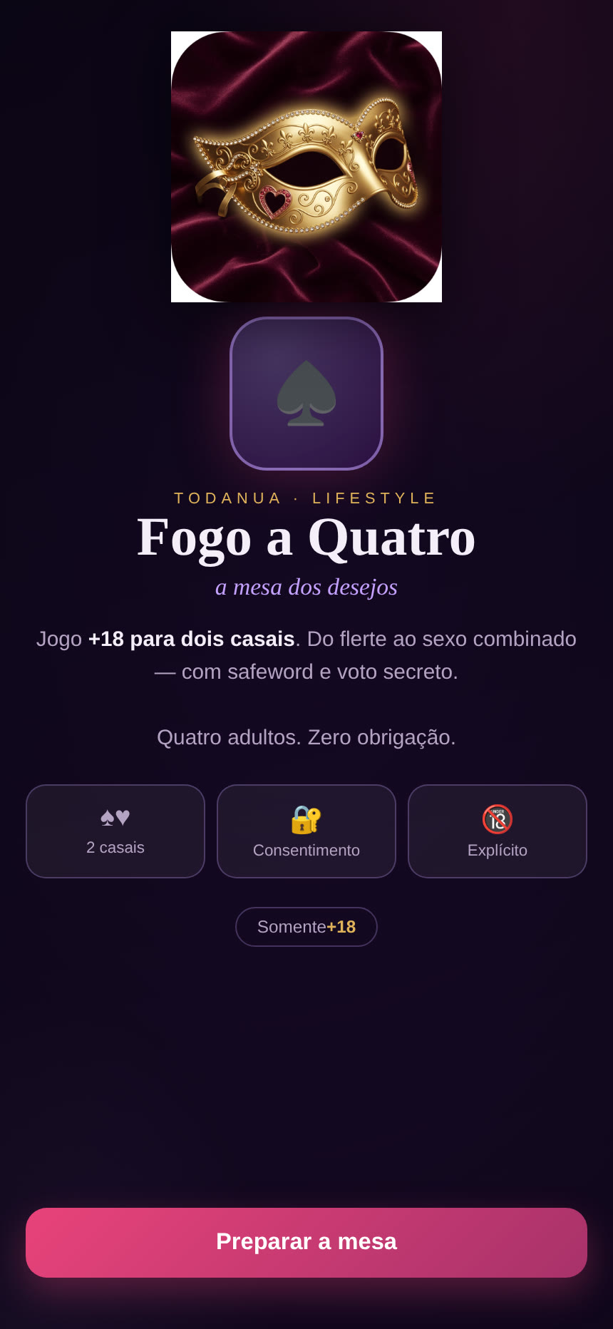 Tela de abertura do Fogo a Quatro no celular